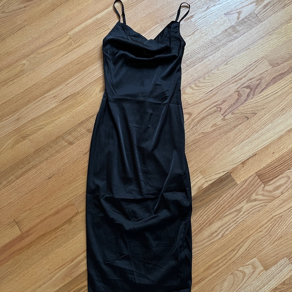 Satin black cowl neck dress - Picture 3 of 4